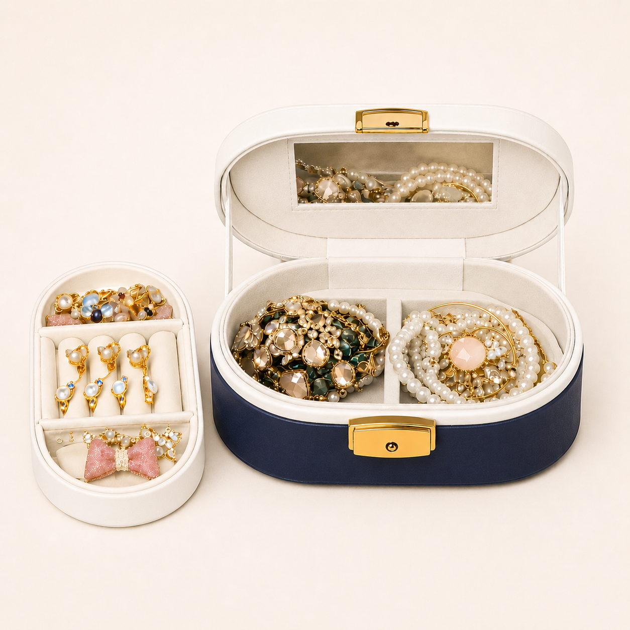 Travel Jewelry Organizer with Mirror & Double-Layer Storage