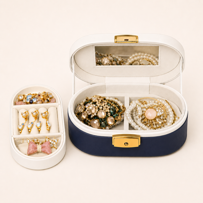 Travel Jewelry Organizer with Mirror & Double-Layer Storage
