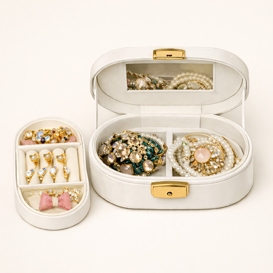 Travel Jewelry Organizer with Mirror & Double-Layer Storage